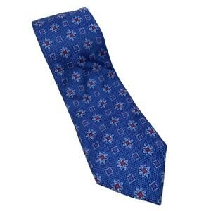 David Donahue Tie Necktie 100% Silk Blue Red Geometric